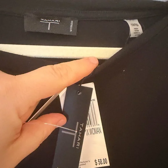 Tahari Black Top with Leopard Print Sleeves - Picture 3 of 3